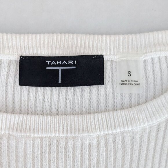 T TAHARI Women's Lightweight Long Sleeve Knit Sweater Top Size S White Black - Picture 6 of 8